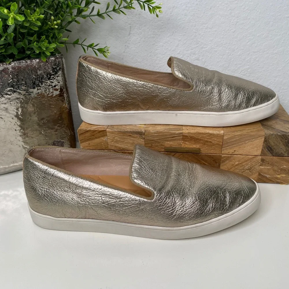 Birdies The Swift Gold Metallic Leather Slip On‎ Fashion Sneakers Shoes Size 9